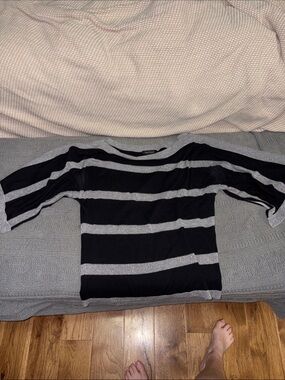 White House Black Market Black & Gray Striped Knit Top size small